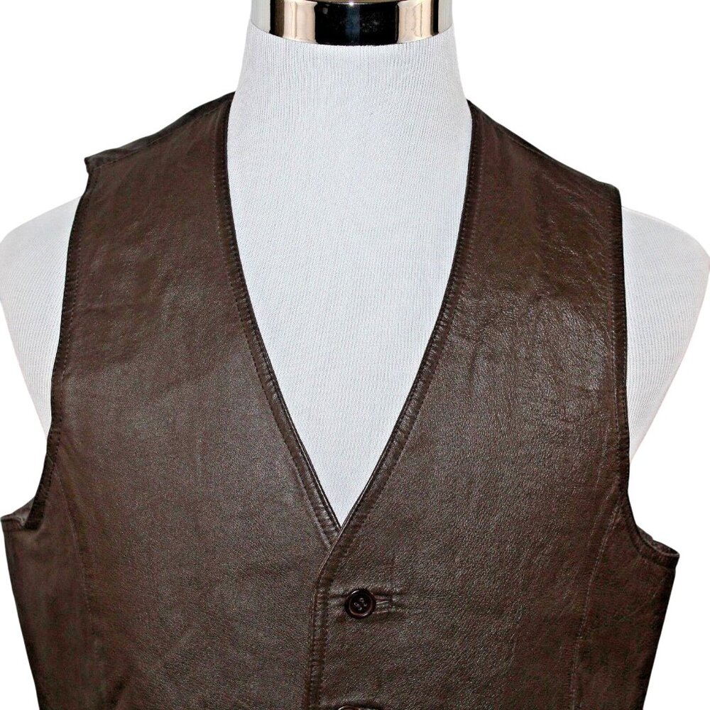 WILSONS Leather Vest Medium Brown The Leather Experts 2 Pocket Biker Motorcycle - Picture 7 of 12